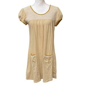 Billabong Dress Pockets Striped Cap Sleeve Comfort Mustard Yellow Cotton Stretch